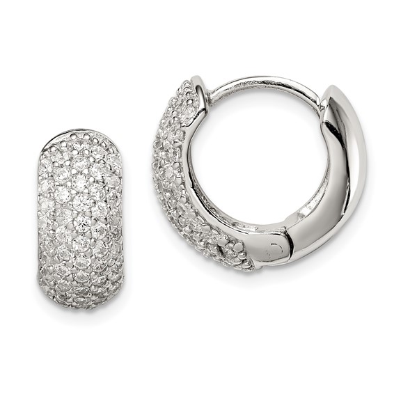 Sterling Silver Rhodium-plated CZ Hinged Hoop Earrings