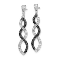 Sterling Silver Rhod-plated Black & White CZ Twist Post Dangle Earrings view 2