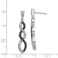 Sterling Silver Rhod-plated Black & White CZ Twist Post Dangle Earrings view 4