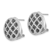 Sterling Silver Rhod-pltd Black White CZ Criss Cross Omega Back Earrings view 2
