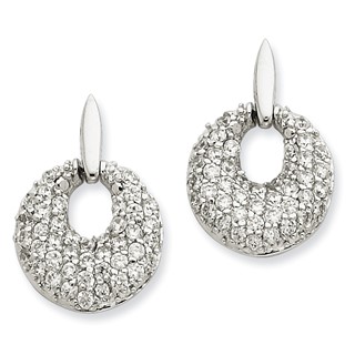 Sterling Silver Crystal Circle Post Dangle Earrings