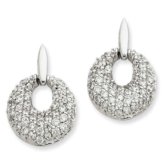Sterling Silver Crystal Circle Post Dangle Earrings
