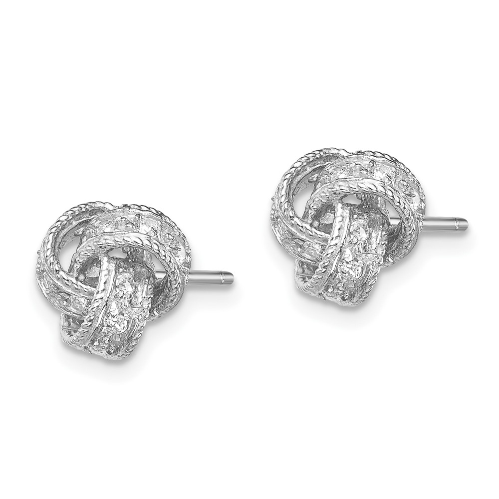 Sterling Silver Rhodium-plated CZ Love Knot Post Earrings (QE7355)