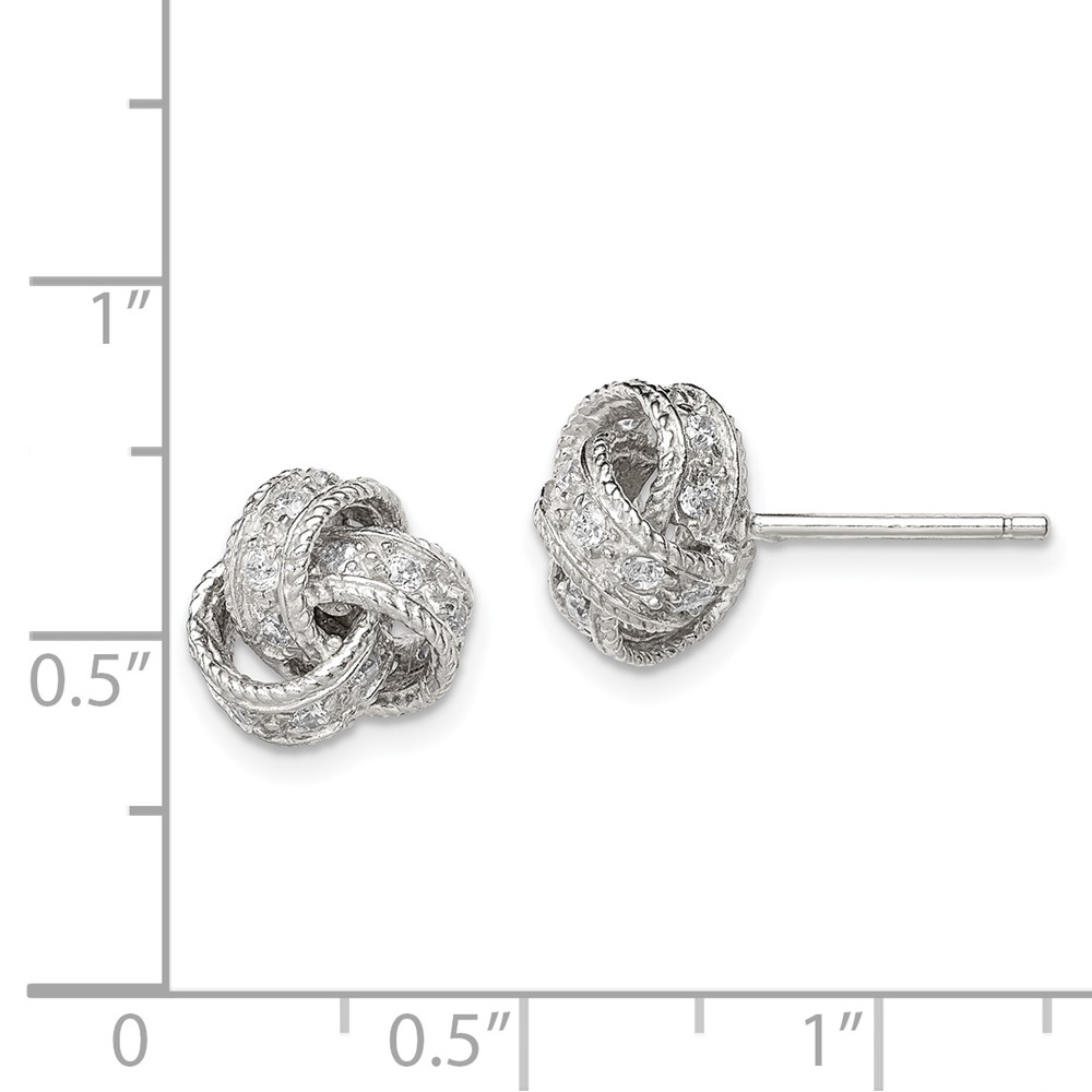 Sterling Silver Rhodium-plated CZ Love Knot Post Earrings (QE7355)