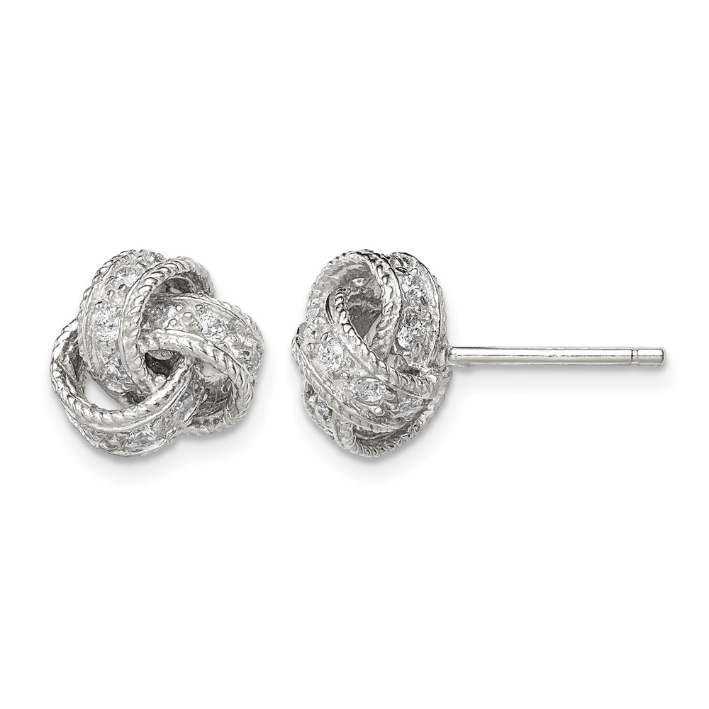 Sterling Silver Rhodium-plated CZ Love Knot Post Earrings (QE7355)