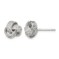 Sterling Silver Rhodium-plated CZ Love Knot Post Earrings view 1