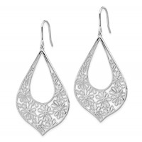 Sterling Silver Rhodium-plated Polished CZ Floral Teardrop Dangle Earrings view 2