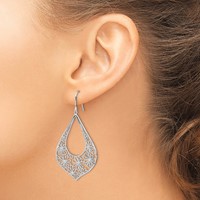 Sterling Silver Rhodium-plated Polished CZ Floral Teardrop Dangle Earrings view 3