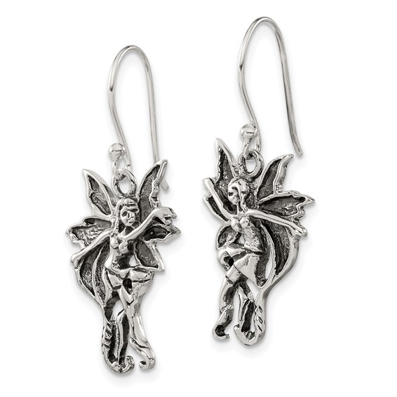 Sterling Silver Antiqued & Polished Dancing Fairy Dangle Earrings