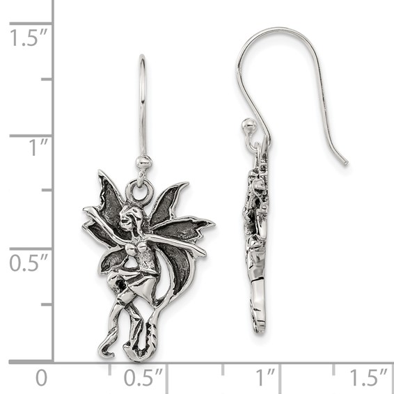 Sterling Silver Antiqued & Polished Dancing Fairy Dangle Earrings