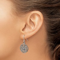 Sterling Silver Polished & Antiqued Filigree Circle Dangle Earrings view 3