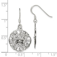Sterling Silver Polished & Antiqued Filigree Circle Dangle Earrings view 4