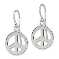 Sterling Silver Polished Peace Sign Dangle Earrings view 2