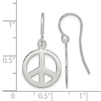 Sterling Silver Polished Peace Sign Dangle Earrings view 4