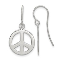 Sterling Silver Polished Peace Sign Dangle Earrings view 1