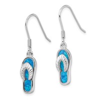 Sterling Silver Rhodium-plated Created Blue Inlay Opal Sandal Dangle Earrings view 2