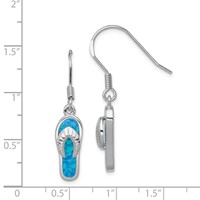 Sterling Silver Rhodium-plated Created Blue Inlay Opal Sandal Dangle Earrings view 4