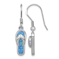 Sterling Silver Rhodium-plated Created Blue Inlay Opal Sandal Dangle Earrings view 1