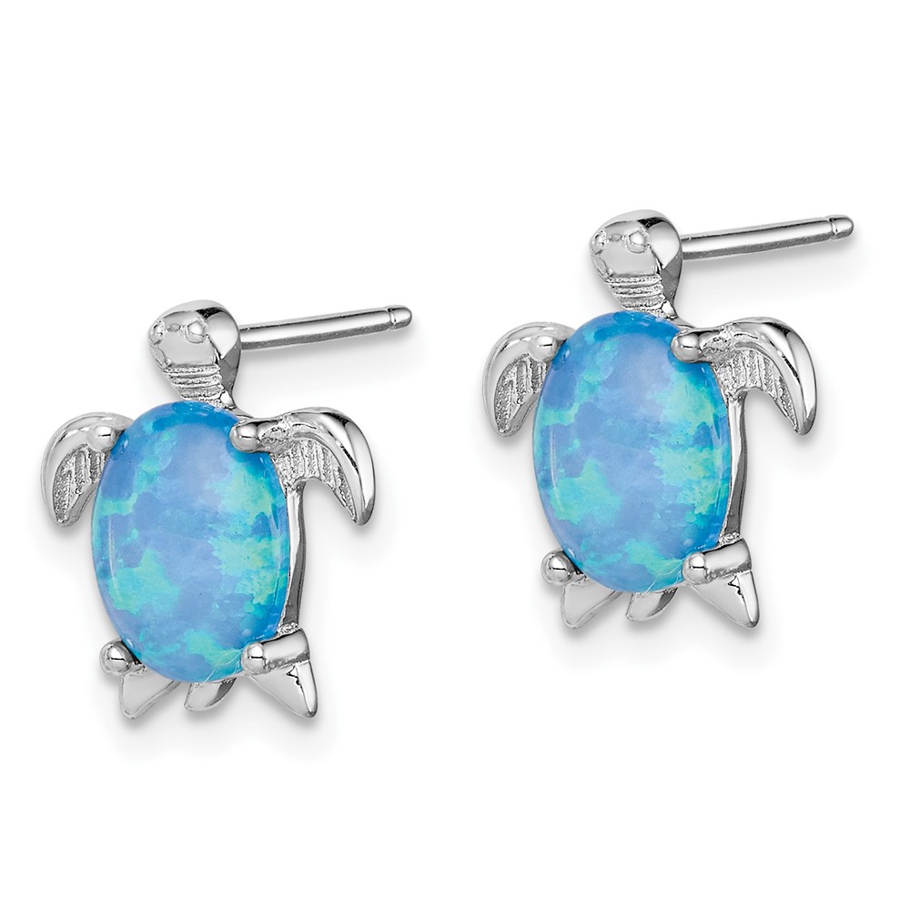 Sterling Silver Rhodium-plated Created Opal Polished Turtle Post Earrings (QE7435)