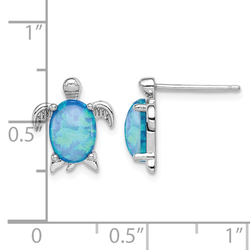 Sterling Silver Rhodium-plated Created Opal Polished Turtle Post Earrings (QE7435)