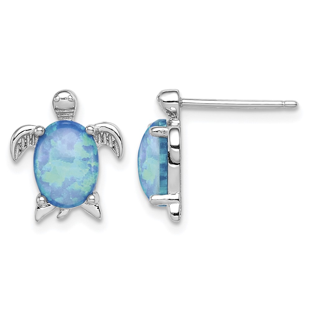 Sterling Silver Rhodium-plated Created Opal Polished Turtle Post Earrings (QE7435)
