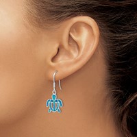 Sterling Silver Rhodium-plated Created Blue Opal Inlay Tortoise Dangle Earrings view 3