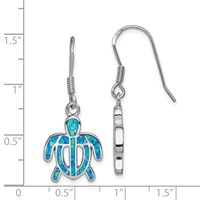 Sterling Silver Rhodium-plated Created Blue Opal Inlay Tortoise Dangle Earrings view 4
