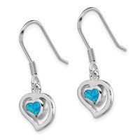 Sterling Silver Rhod-pltd Created Blue Opal Inlay Heart Dangle Earrings view 2