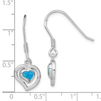 Sterling Silver Rhod-pltd Created Blue Opal Inlay Heart Dangle Earrings view 4