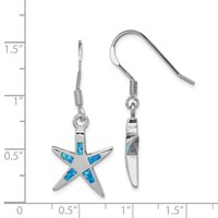 Sterling Silver Rhodium-plated Polished Created Blue Opal Inlay Starfish Dangle Earrings view 4