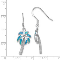 Sterling Silver Rhodium-plated Created Blue Opal Inlay Palm Tree Dangle Earrings view 4