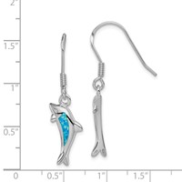 Sterling Silver Rhodium-plated Polished Created Blue Opal Inlay Dolphin Dangle Earrings view 4