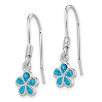 Sterling Silver Rhod-pltd Created Blue Opal Inlay Flower Dangle Earrings view 2