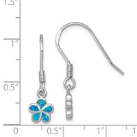 Sterling Silver Rhod-pltd Created Blue Opal Inlay Flower Dangle Earrings view 4