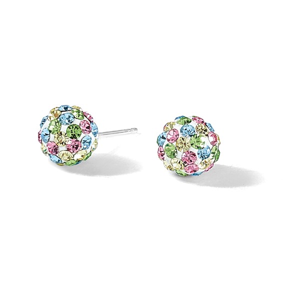 Sterling Silver Rhod-pltd Multicolor Preciosa Crystal 7mm Post Earrings