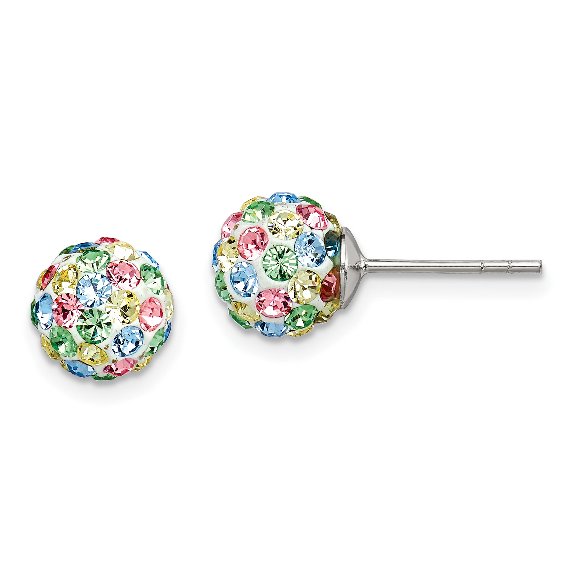 Sterling Silver Rhod-pltd Multicolor Preciosa Crystal 7mm Post Earrings (QE7447)