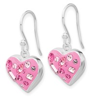 Sterling Silver Stellux Crystal Accented Pink Heart Dangle Earrings view 2
