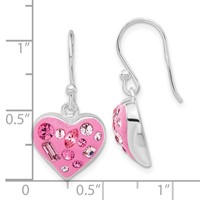 Sterling Silver Stellux Crystal Accented Pink Heart Dangle Earrings view 3