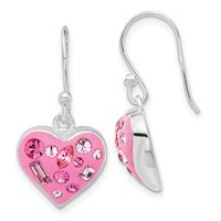 Sterling Silver Stellux Crystal Accented Pink Heart Dangle Earrings view 1