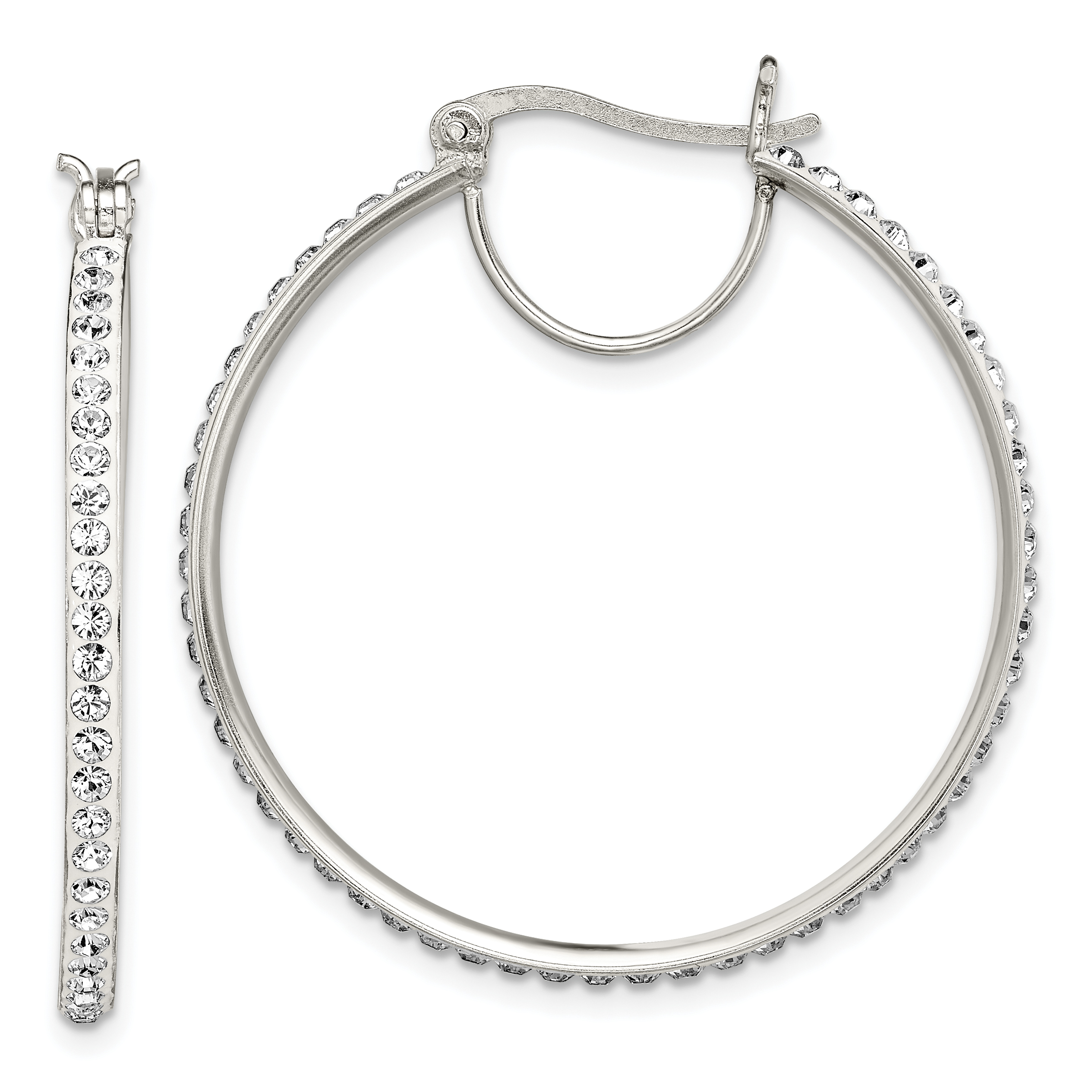 Sterling Silver Rhodium-plated White Preciosa Crystal Hoop Earrings (QE7457)