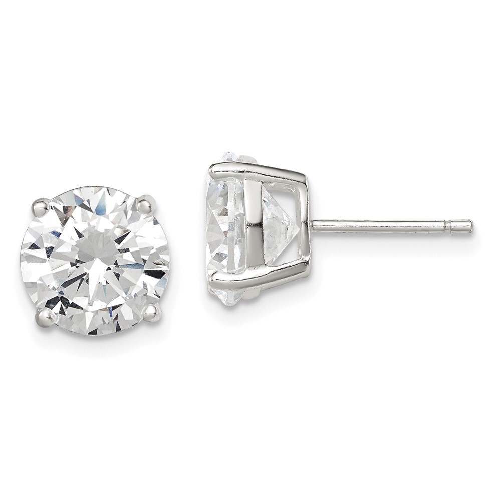 Sterling Silver 9mm Round Basket Set CZ Stud Earrings (QE7472)