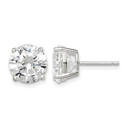 Sterling Silver 9mm Round Basket Set CZ Stud Earrings
