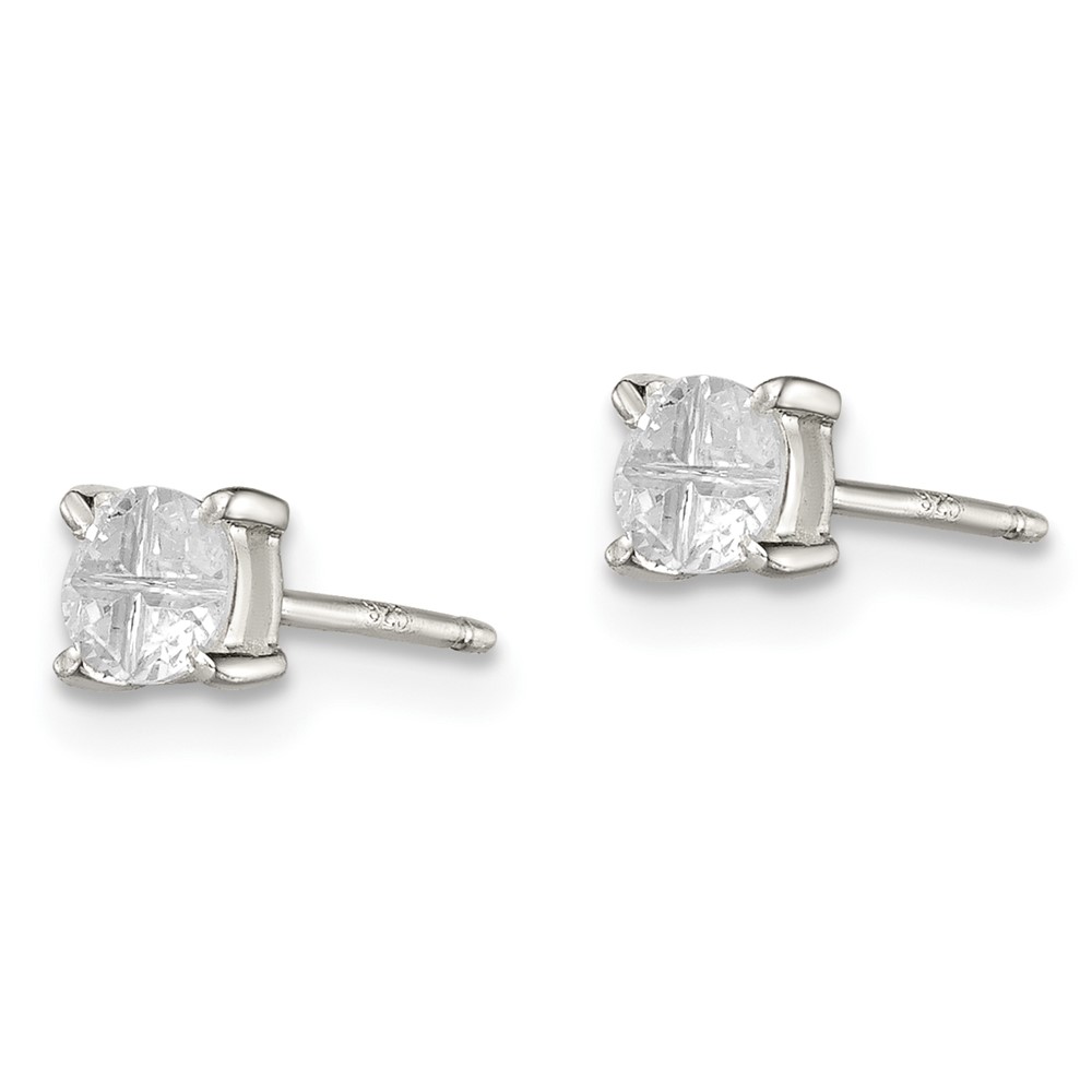 Sterling Silver 4mm Round Basket Set Cross-cut CZ Stud Earrings (QE7480)