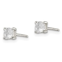 Sterling Silver 4mm Round Basket Set Cross-cut CZ Stud Earrings view 2