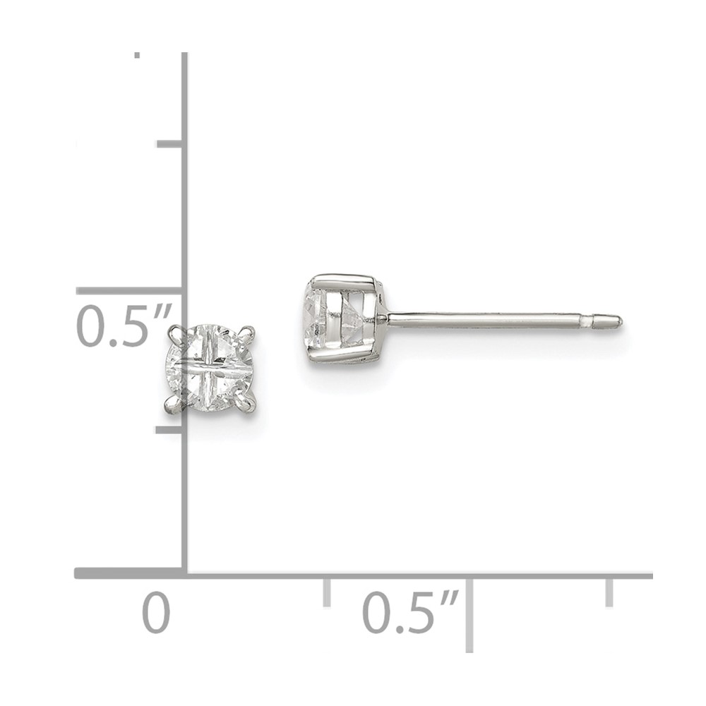 Sterling Silver 4mm Round Basket Set Cross-cut CZ Stud Earrings (QE7480)