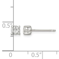 Sterling Silver 4mm Round Basket Set Cross-cut CZ Stud Earrings view 4