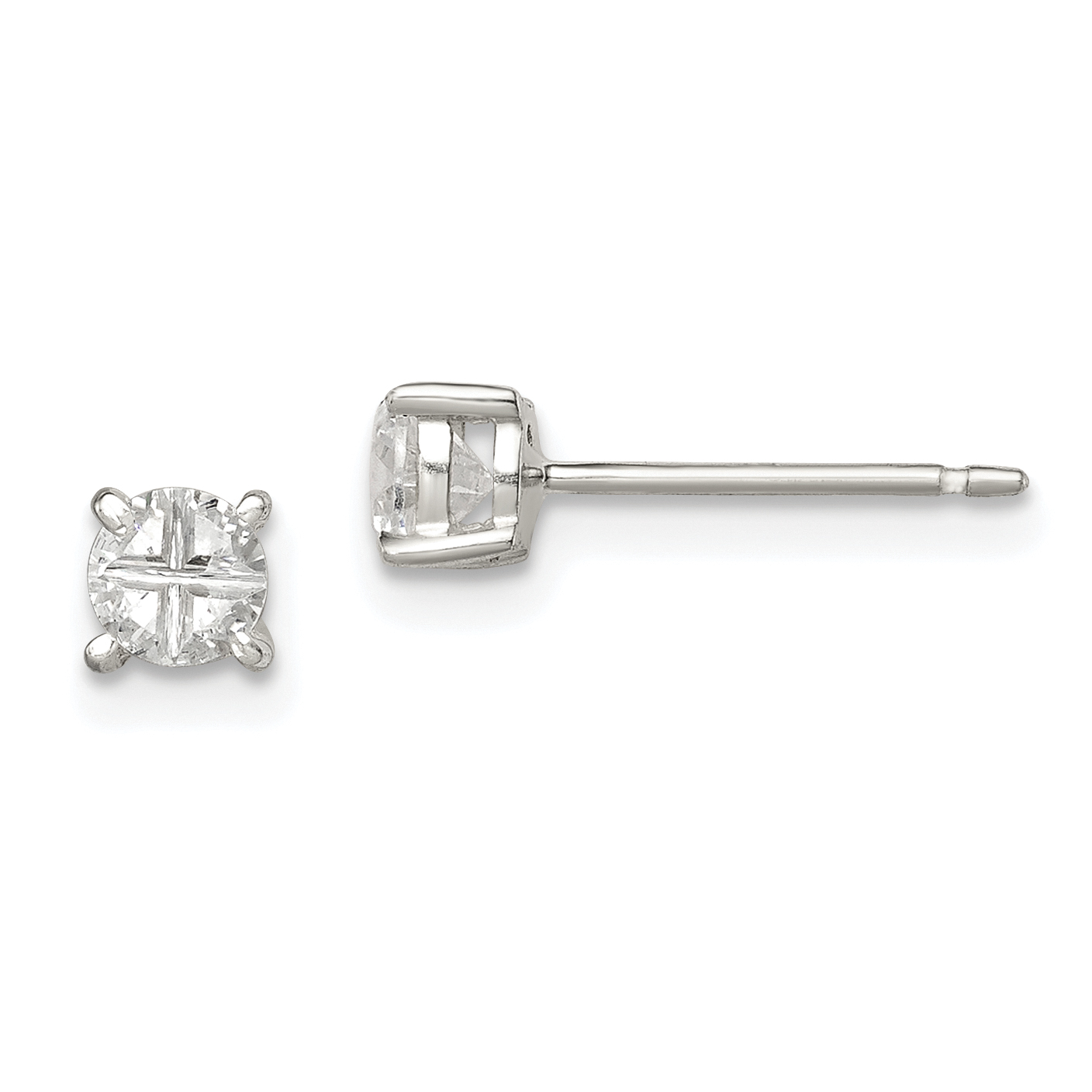 Sterling Silver 4mm Round Basket Set Cross-cut CZ Stud Earrings (QE7480)