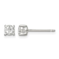 Sterling Silver 4mm Round Basket Set Cross-cut CZ Stud Earrings view 1