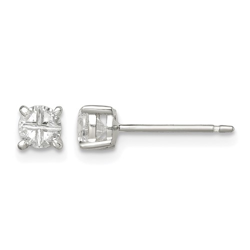 Sterling Silver 4mm Round Basket Set Cross-cut CZ Stud Earrings