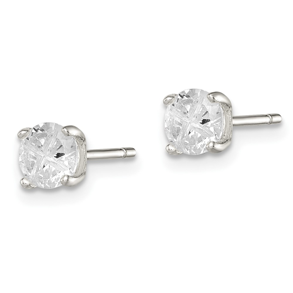 Sterling Silver 5mm Round Basket Set Cross-cut CZ Stud Earrings (QE7481)